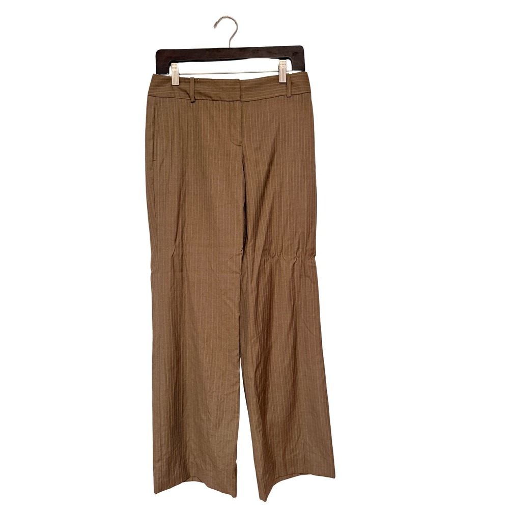 Ann Taylor Margo Trousers 2 Brown Pinstripe Wide Leg Career Wear Office Chic